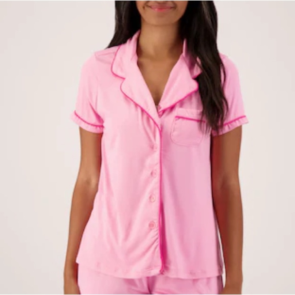Star Dust Short Sleeve Button Up Pajama Top SZ L